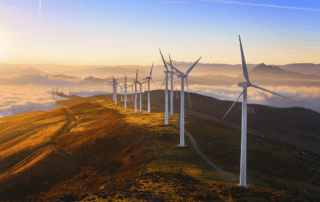 image d'un champ d'éolienne sur une colines pour la page Taxonomie verte : contexte et enjeux d’une réglementation européenne contestée